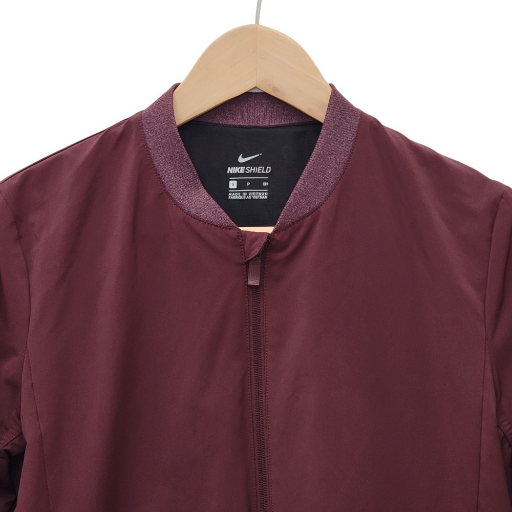 Nike‎ Shield Golf Bomber Jacket Womens Small Burgundy Crush Ruched Sleeves - Picture 4 of 12